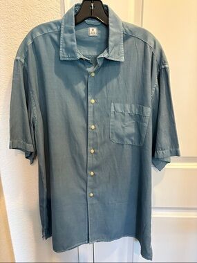 Peter Millar Men's Short-Sleeve Silk/Cotton Button-Up Shirt Blue